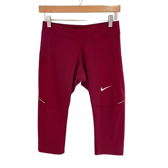 Nike Dri-Fit Cropped Running Capri Legging Maroon Size Small 0645CON - Picture 1 of 11